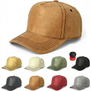 Faux Leather Snapback Baseball Cap Adjustable Black Visor Hat Unisex New