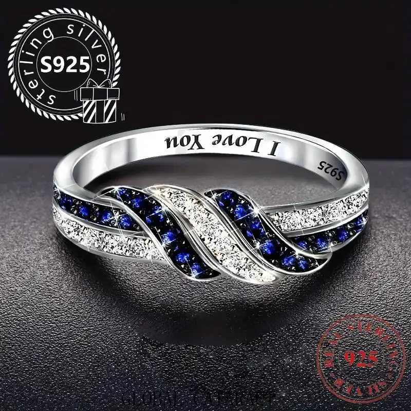 GLOBAL  925 Sterling Silver Promise Ring for Women, Elegant Twisted Design with Cubic Zirconia for Engagement, Wedding, Anniveary Gift, Rings For Women, 925 Rings