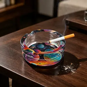 1 round glass ashtray with anti slip base and stunning space patterns, suitable for home, office, and bar use - a stylish and practical ashtray designed specifically for space enthusiasts and decoration enthusiasts