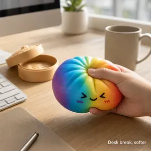 Glitter Dumpling Squishy Toy, Soft TPR Slow Rise Fidget Squeeze Ball with Bamboo Steamer for ASMR Unboxing Gift Rainbow Stress outdoorfun