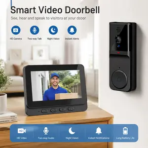 4.3 Inch Wireless Smart Video Doorbell System with Monitor - No WiFi No App Required, Two-Way Talk, Two Way Intercom, Infrared Night Vision, Rechargeable Battery, Easy Installation for Home Security, Apartment House Front Door