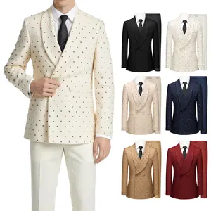 Men's 2 Pcs Rhinestone Double-Breasted Suit, Premium Shawl Collar Blazer & Pants Set, Elegant Formal Tuxedo for Valentine’s Day, Parties & Dates