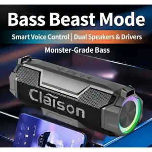 Claison Waterproof Outdoor Speaker Ipx6, Battery Powered, RGB Ambient Light, BT 5.3, Camping and Gaming, Android Audio