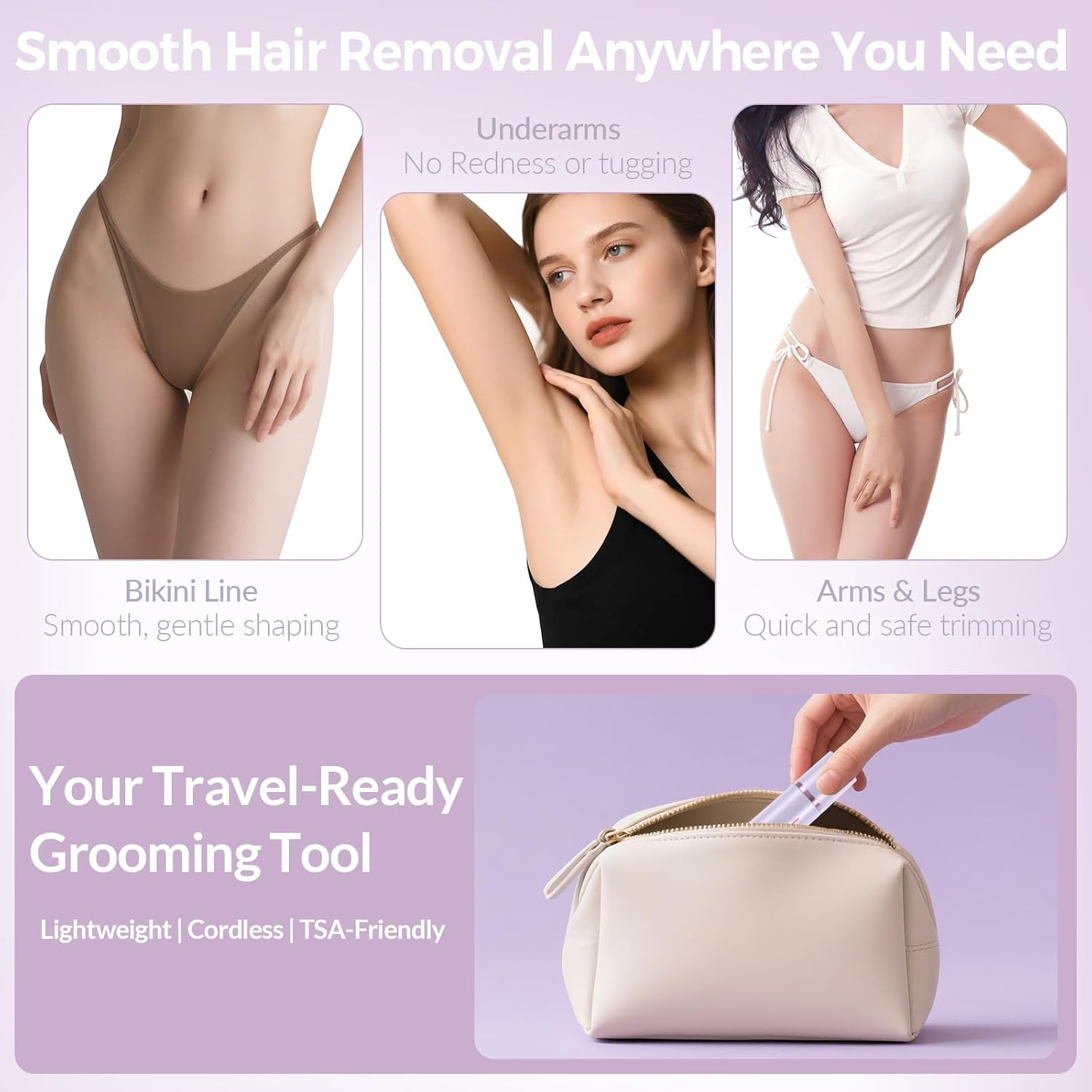 Women's 2-in-1 Electric Bikini Trimmer & Body Shaver - Dual Head Hair Removal Tool, Waterproof Rechargeable Wet & Dry Razor for Body and Facial Hair, Double-Ended Trimmer Shaver, Personal Grooming Essential