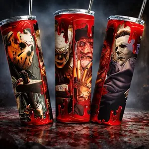 Horror Tumbler-Freddy,Michael,Pennywise,Jason Bottle Drinkware Water Bottles Cup Mug Washable Reusable Portable Bottled Aesthetic Blood Halloween Handmade Insulated Scary