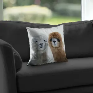 Begin Home Decor C1PT14145HX5FE 14 x 14 in. Two Lamas Rustic Beige Poly Twill Throw Pillow Insert - Home Decor