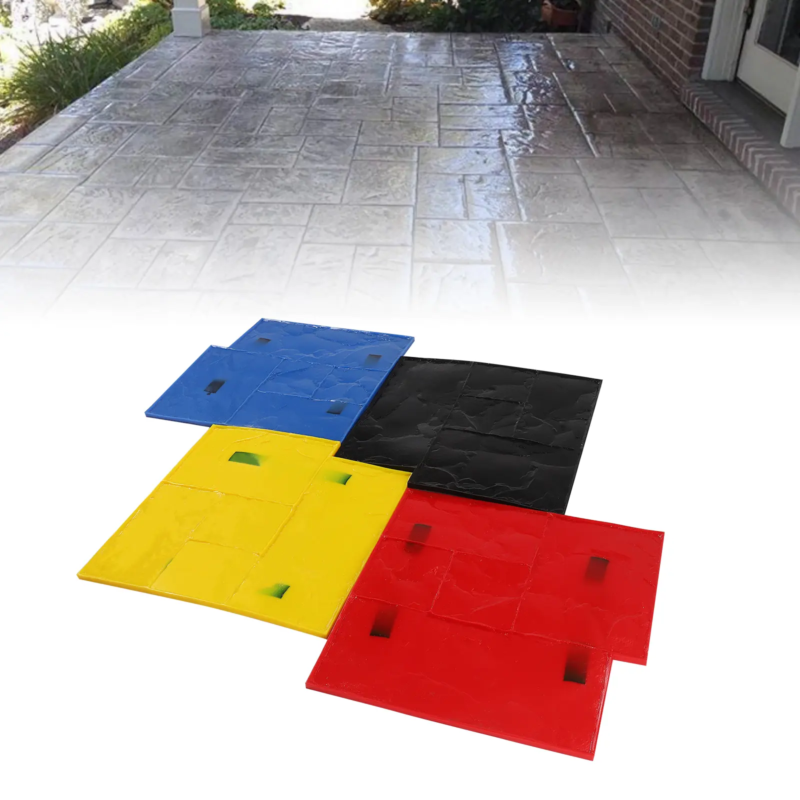 4PCS 24"x24"Concrete Stamps Mats Set Polyurethane Concrete Stamping Mats Slate Concrete Stamps Realistic Concrete Texture Mat for Walls Floors, Realistic Texture,summerwins