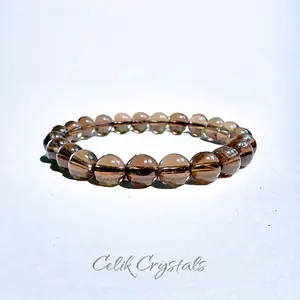 Celik Crystals Smoky Quartz Bracelet 8mm Natural Quartz Beads Stretch Crystal Bracelet Unisex for Adults Healing Properties - Smokyquartz