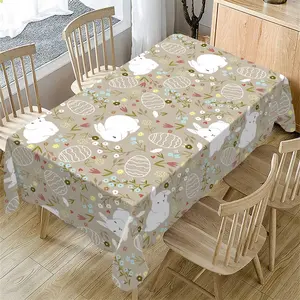 Rectangular Easter Tablecloth, Cartoon Rabbit Design, Perfect for Spring & Summer Decorations, Ideal for Holiday Occasions