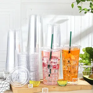 24 oz Clear Plastic Cups with Lids and Straws, Disposable Coffee Cups 25 Sets tiktokshopspringglowup