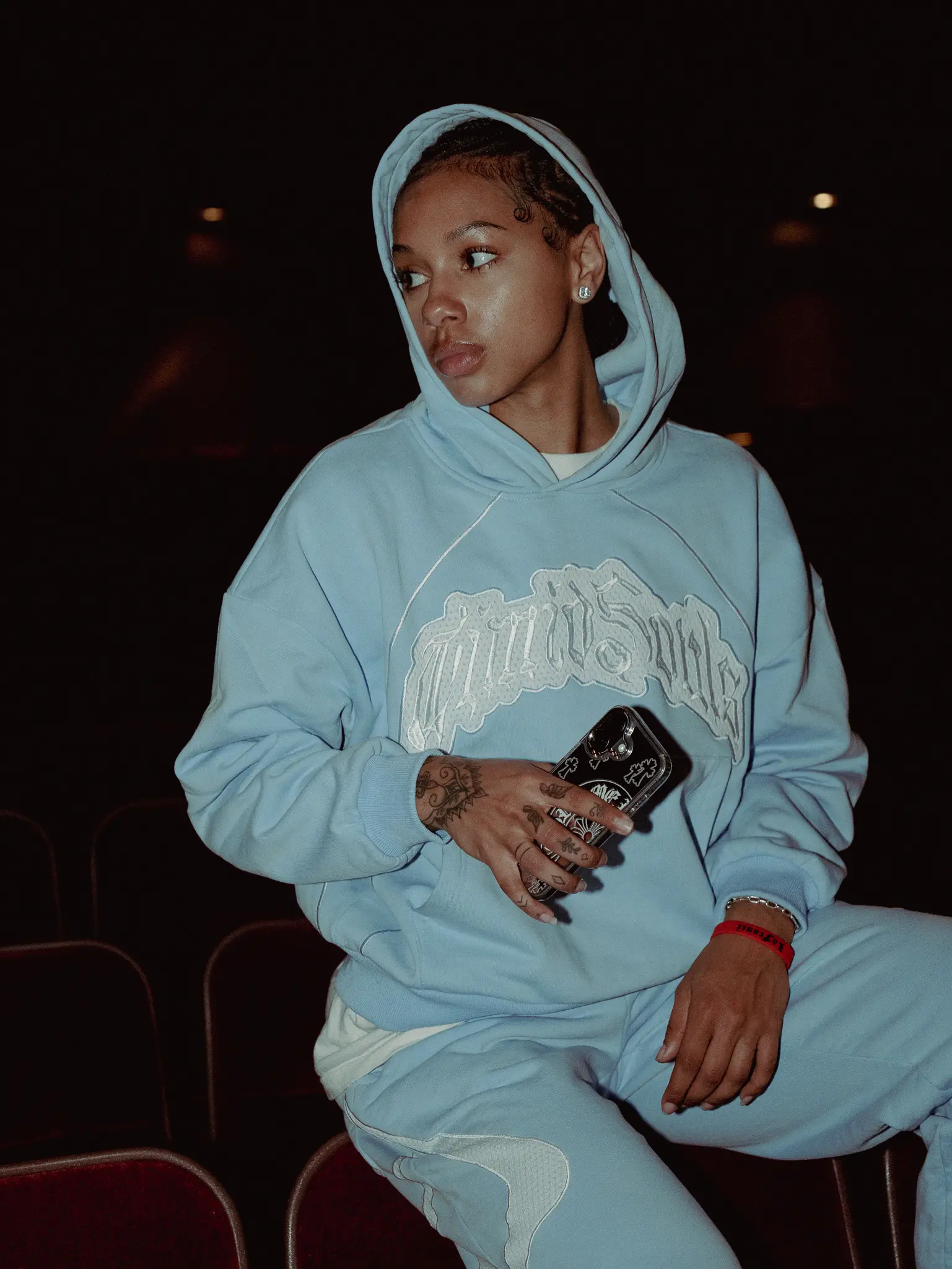 Icy Blue Jersey Logo Hoodie with Back Detail for Comfort and Style Soft Material Trendy Design Ideal for Everyday Wear