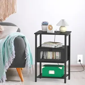 Nightstand with Charging Station, 1pcs/2pcs Bedroom Bedside Table with USB Ports and AC Outlets, Sofa Side End Table with Storage Drawer, Couch Side Table with Open Shelf for Living Room Office Dorm