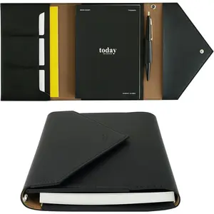 A6 Refillable Planner Organizer with Snap Closure, Undated Monthly Weekly Diary, Compact Clutch Notebook Cover with Card Pockets and Pen Holder, Travel Journal for Work Daily Use - Black