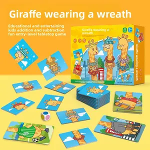 Giraffe Theme Animal Math Board Game, Interactive Set with Addition & Subtraction Flashcard Kit, STEM Educational Toy for Ages 3-8, Fun Family Play Preschooler Toy
