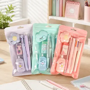 7-Piece Cute Pink Study Stationery Set — Mini Office Supplies Kit including a Ballpoint Pen, Pencil Sharpener, Highlighter, Correction Tape, Ruler, and Utility Knife — A Charming Stationery Gift Set Clip arch Gloss Color Pen Marker Set graduation gifts
