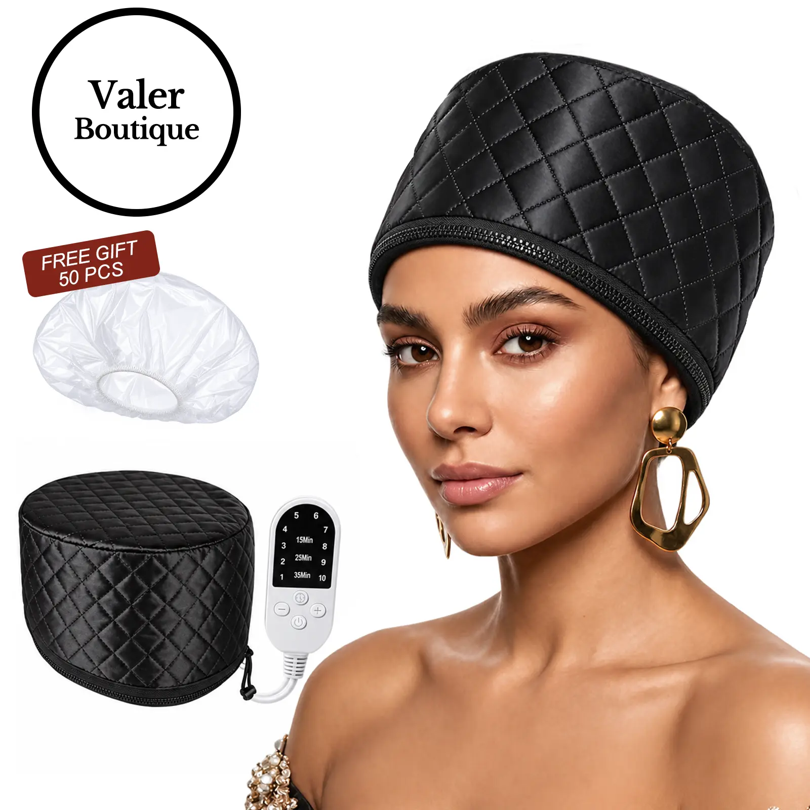 Electric Hair Steamer Cap, Hair Dryer Bonnet, 10-Level Quick Heat, Thermal Treatment for Deep Conditioning, Spa Cap for Women, 3 Time Settings, Adjustable Hair Bonnet