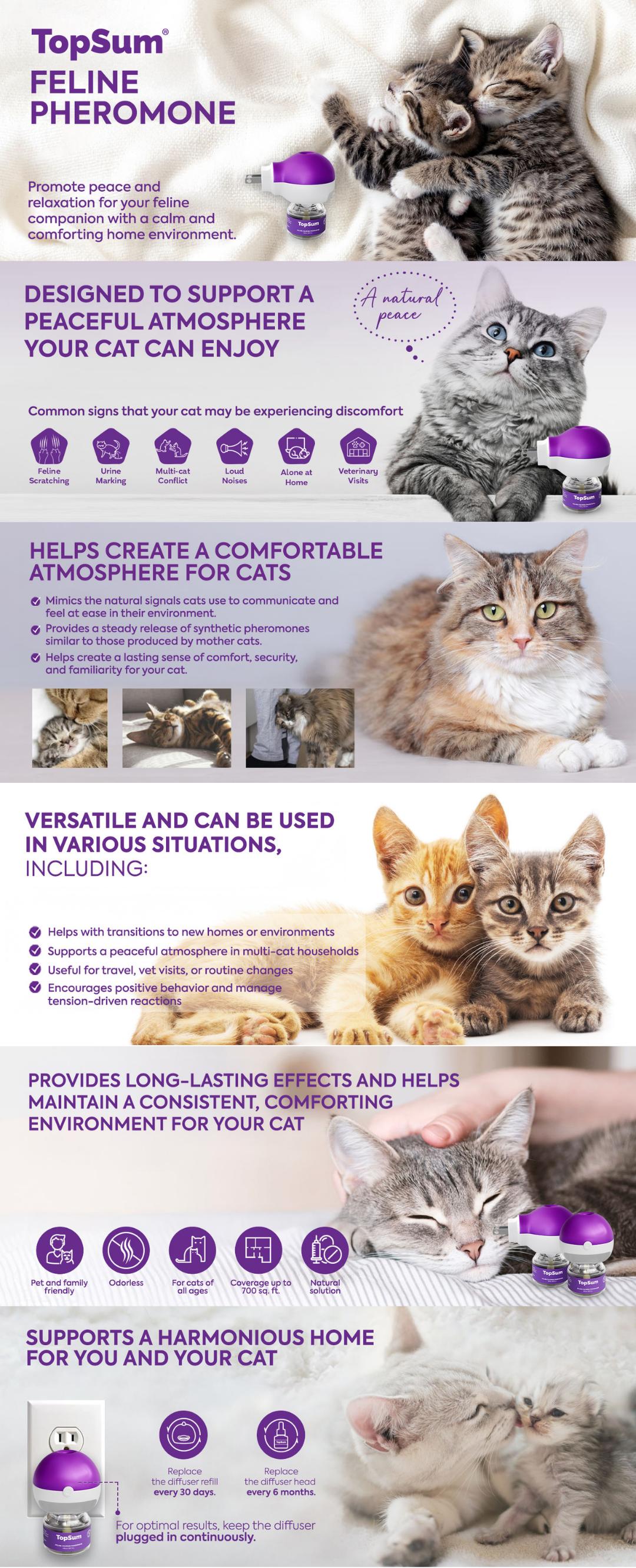 TopSum Cat Pheromones Calming Diffuser Refill-6 Pack Helps Reduce Scratching Peeing Meowing Hiding Urine Marking Aggression (6 Refills) TopSum Cat Pheromones Calming Diffuser Refill-6 Pack Helps Reduce Scratching Peeing Meowing Hiding Urine Marking Aggression (6 Refills)