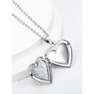 Vintage Carved Heart Locket Necklace, High-end Photo Holder Daily Necklace