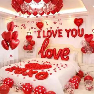 Valentine's Day Balloon Garland Pack - 1100PCS Latex Balloons (XOXO, Red Heart Shaped, I Love You), 1000 Silk Rose Petals, 50 Heart Hangers for Romantic Proposal, Wedding Decorations