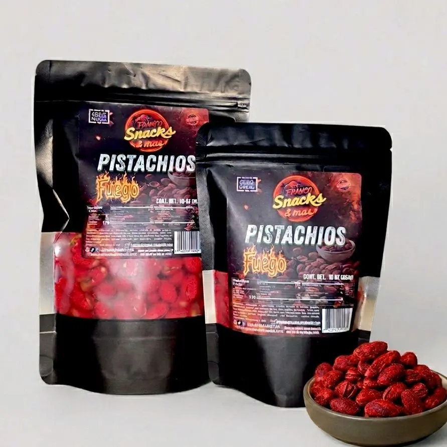 Pistachios Fuego Flavor,  Franco Snacks, roasted coated Pistachios Spicy Bold Taste, Snack for Bold Flavors Lovers