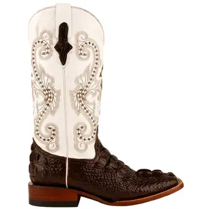 Ferrini Italia Womens Rancher Print Square Toe Pull On  Dress Boots Mid Calf Low Heel 1-2" - Brown, Off White