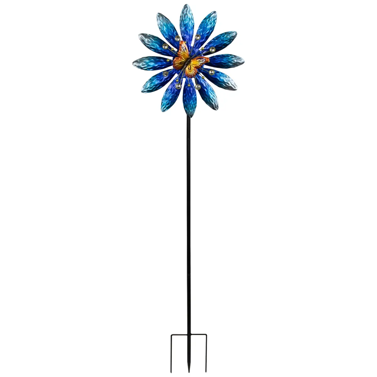 Northlight 35745415 4 ft. Blue Flower with Butterfly Outdoor Pinwheel Garden Stake
