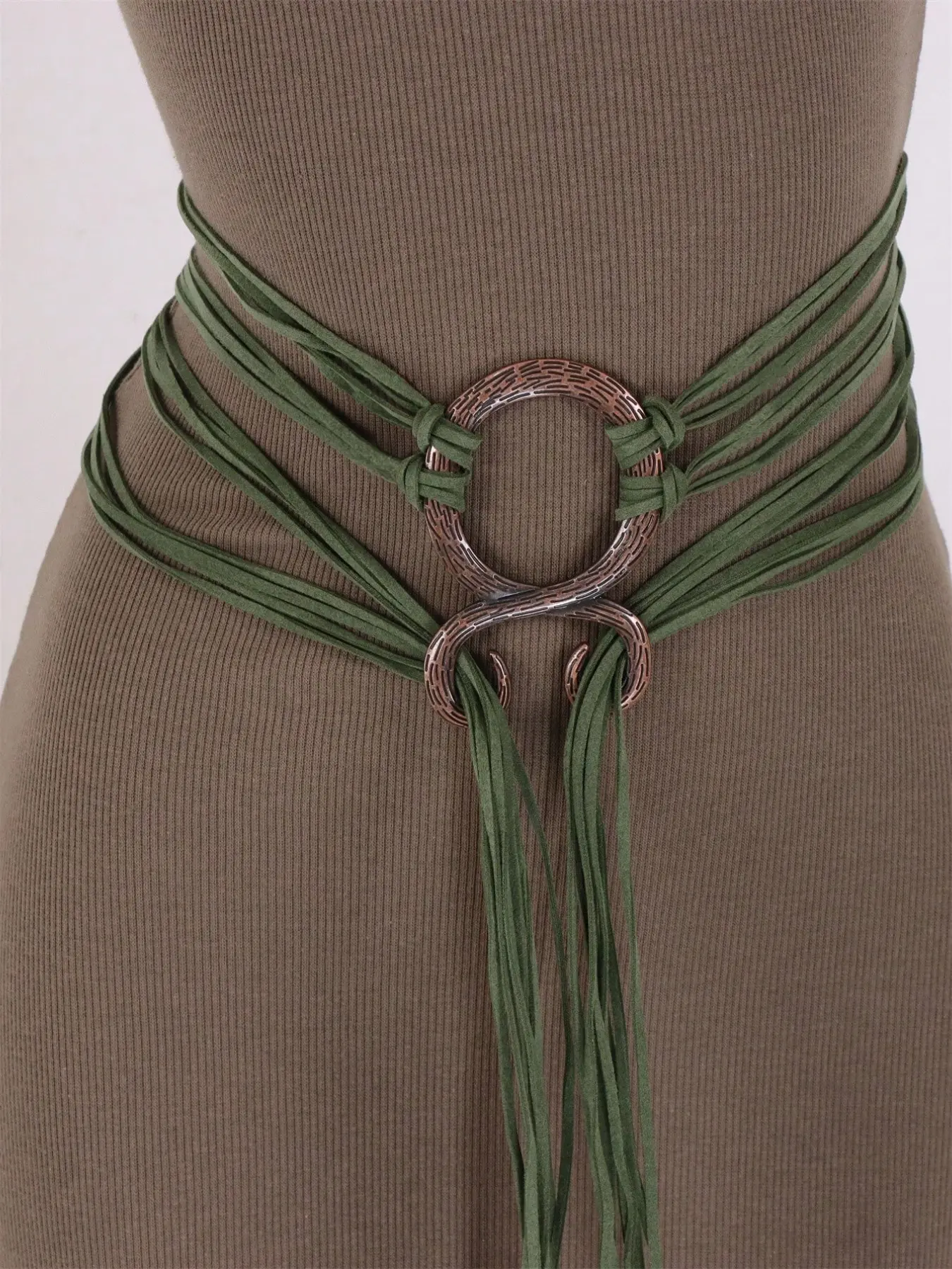 Medieval Viking Braided Leather Belt Set, with Ring Buckle 