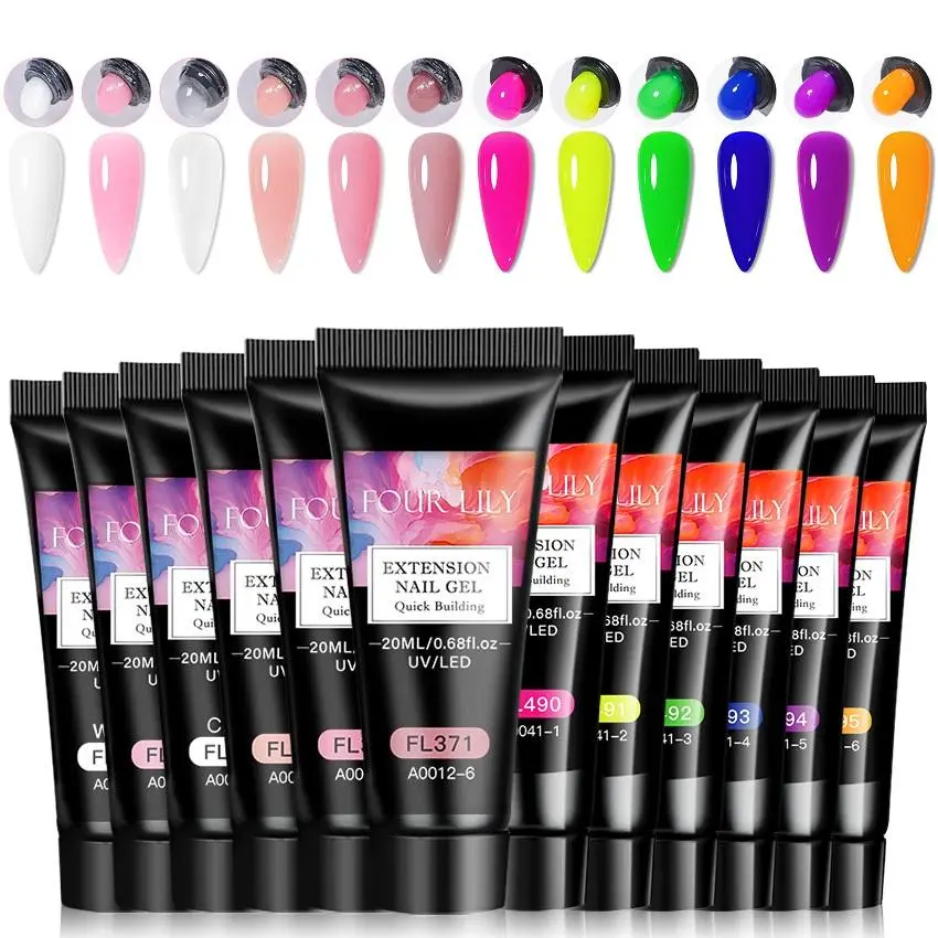 FourLily Tube Extension Uv Nail Gel Kit, 12 PCS/Set Pink & Flourescent Tone Quick Finger Prolong Construct Hard Gel Builder, Semi Permanent Acrylic Extension Nail Art Varnish Kit, Perfect for Professional and DIY Nail Art, Gel Nails, Nail Products