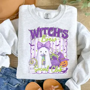 Witch's Brew Social Club Sweatshirt - Ash Grey - Sublimation - Spooky - Unisex Jersey Sweatshirt