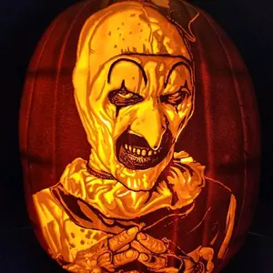 Terrifier Handmade Foam Pumpkin Figurine 13 Inches Tall with Art Deco Style Design for Halloween Decoration