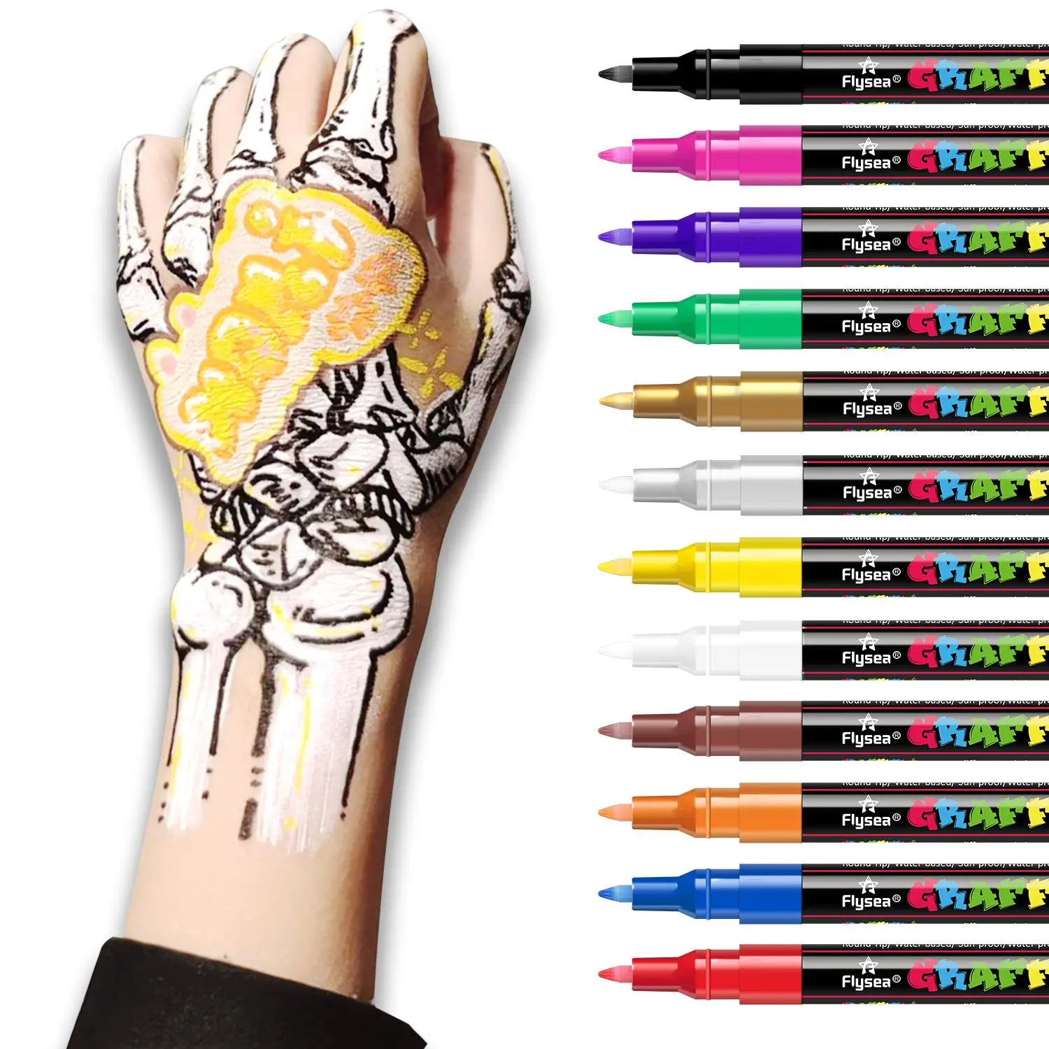 12pcs/set Body Paint Marker Pen High Pigment, Face Body Art Temporary Tattoo Drawing Pen, Party Supplies, Valentine's Day Gift
