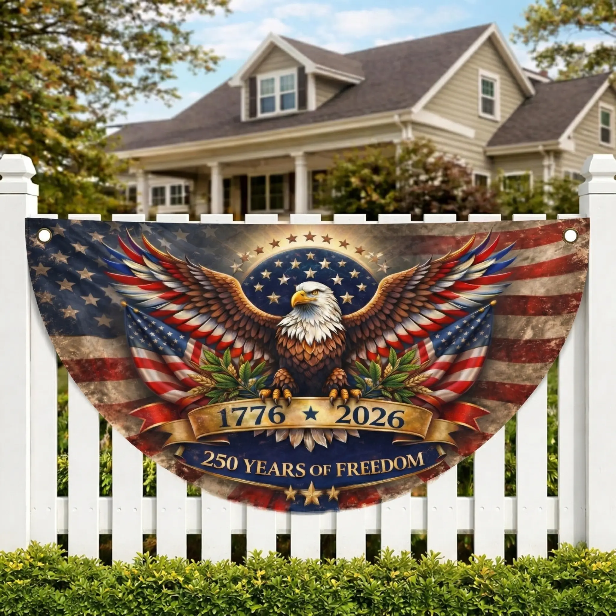 Colorful Eagle Print Bunting Banner - 250 Years of Freedom 1776-2026 America Semiquincentennial Gift, Lightweight Outdoor Hanging Fan Flag, 4th of July Porch & Yard Independence Day Decoration