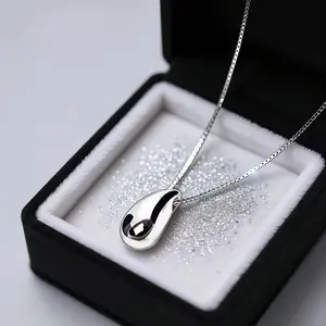 Elegant Copper-Plated White Gold Water Drop Ladies' Necklace with Box Chain Ideal for Daily Wear Parties Christmas & Valentine's Day Gifts Design