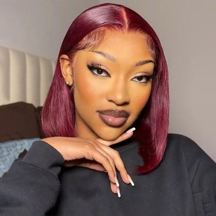 AliPearl Hair 99J Burgundy Color Ready To Go Glueless Bob Wig Short Straight 5x5 Closure Bob Wig Human Hair Pre Bleached Pre Plucked FallFreshness