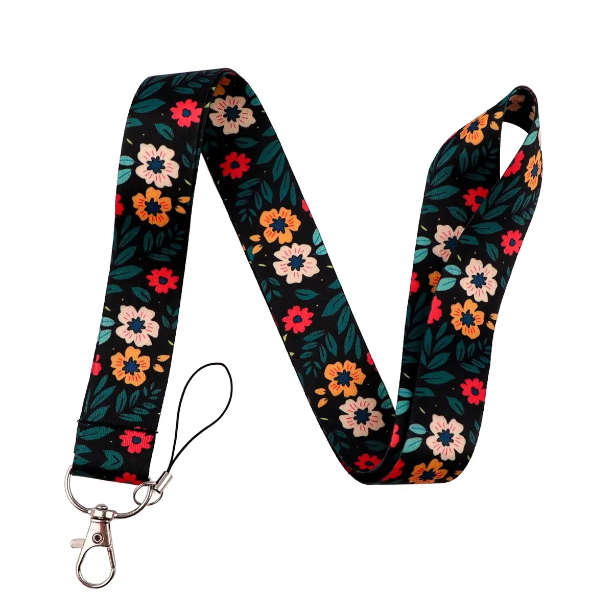 Vibrant Flower Leaf Lanyard Keychain Floral Pattern Fashion Aesthetic Keychain Hang Rope Keyring ID Credit Card Pass Neck Straps Key Ring Lariat