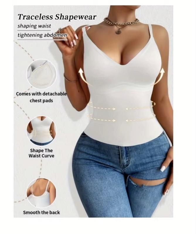 Women's V-Neck Camisole Top with Tummy Control Slimming Waist Cincher No Padding Knit Fabric Poly Womenswear