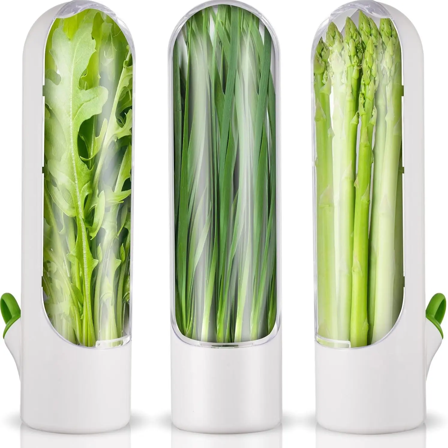 3 Pcs Cilantro Container for Fridge Herb Saver Fresh Herb Keeper with Removable Silicone Drain Plug Vegetable Preservation Food Storage Container for Mint Basil Extend Freshness Up to 2-3 Weeks