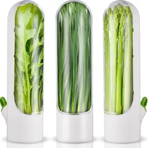 3 Pcs Cilantro Container for Fridge Herb Saver Fresh Herb Keeper with Removable Silicone Drain Plug Vegetable Preservation Storage Container for Mint Basil Extend Freshness Up to 2-3 Weeks