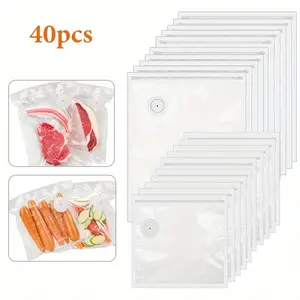 Pack Of 40 Food Vacuum Sealing Bags with Air Valves, Sealed Strip Design for Fresh Produce Storage Convenient and Practical, Reusable Bags (20 Large + 20 Small)
