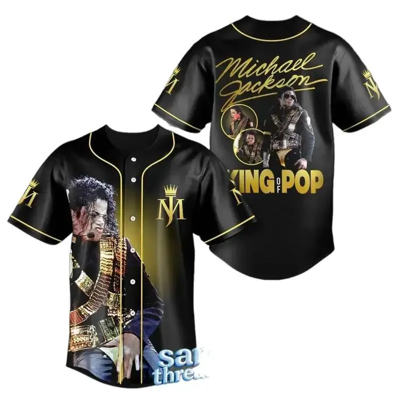 Jackson 3D Print Baseball Jersey, King of Pop Streetwear Shirt, World Tour 2026 Concert Jersey,Classic Baseball Jersey, Button-Up Sport Shirt