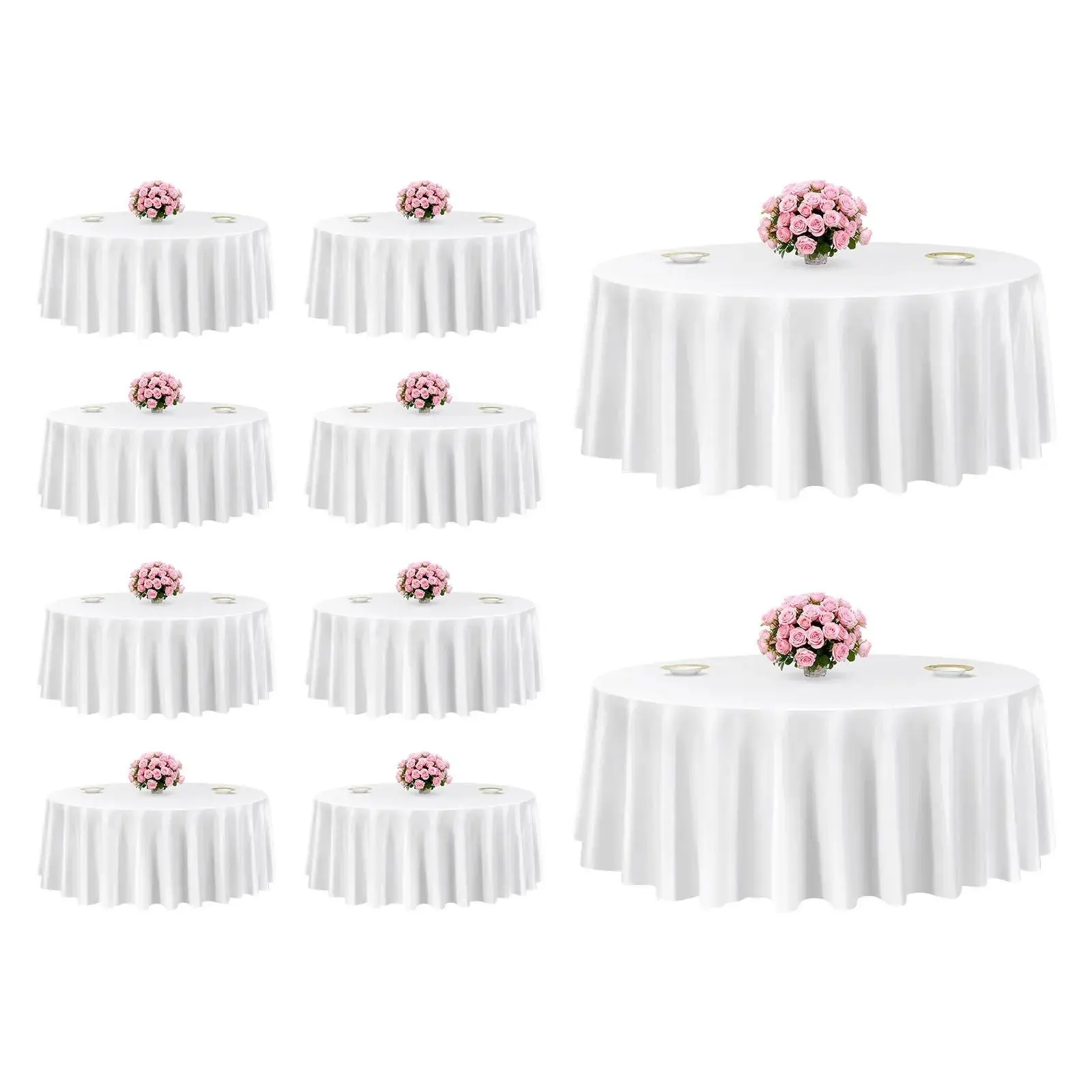 VEVOR 10-Pack White Round Polyester Tablecloth Set, 120in Diameter, Stain-Resistant, Wrinkle-Resistant, Machine Washable, Party Decor, Dining Table Centerpiece for Home, Formal Events