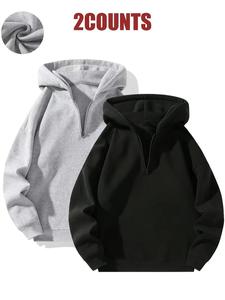 Men's 1/4-Zip Solid Color Drop-Shoulder Regular Fit Long-Sleeve Sweatshirt - Zip-Front Drop-Shoulder Hoodie for Autumn Winter Daily Casual Fashion Plain Simple Tops, Zip-Front Men's Hoodies, Drop-Shoulder Men's Hoodies