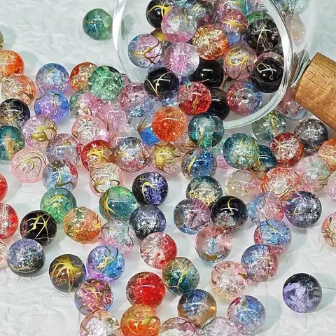 【A003】10mm Round Porcelain & Glass Decorative Beads Set (100/200 Pcs) - Jewelry Making Supplies for Bracelet, Diy Bling Kit, Bead Art Projects