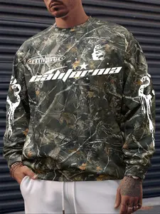 Men's Camo & Letter Print Sweatshirt, Regular Fit Casual Street Soft Comfy Long Sleeve Pullover for Spring & Fall, Fashion Men's Top for Daily Wear