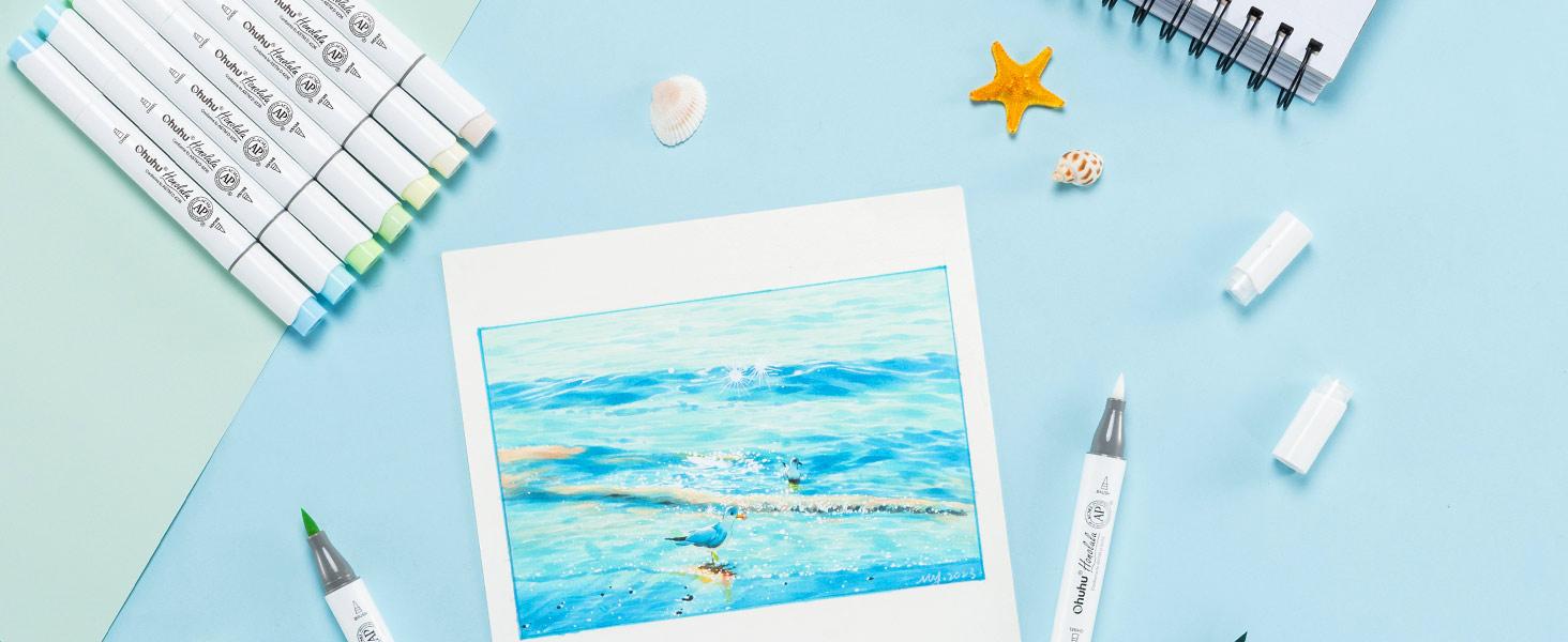 Ohuhu Pastel Alcohol Markers: Brush & Chisel/Fine - 96 Colors of Sweetness + Blossoming - Double Tipped Art Alcohol Markers for Artist Adults' Coloring Illustration - Refillable - AP Certificated - Honolulu & B Series of Ohuhuart