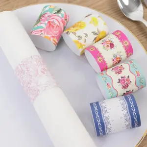 48-Pack Disposable Napkin Rings in Mixed Vintage Floral – Elegant Paper Napkin Holder Bands for Tea Parties, Weddings & Special Occasions