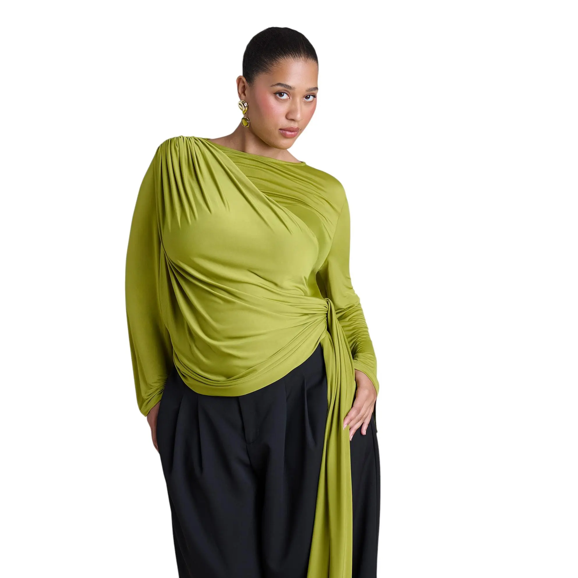ELOQUII Women's Plus Size Draped Tie-Waist Top