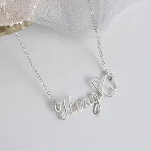 LPQ Non-Natural Crystal Handmade custom Name Necklace Gifts for Women Teen Girls (Silver Color)