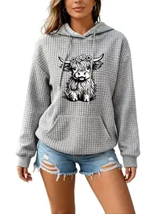 Highland Cow Sweatshirt Hoodie Cowgirl Shirt Funny Graphic Waffle Hoodie Cute Shirt For Women