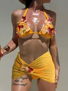 Women's Sexy High-Cut Push-Up Bikini Set, Ombre Lace-Up Design, Sleeveless Natural Waist Swimsuit, All-Seasons Beachwear